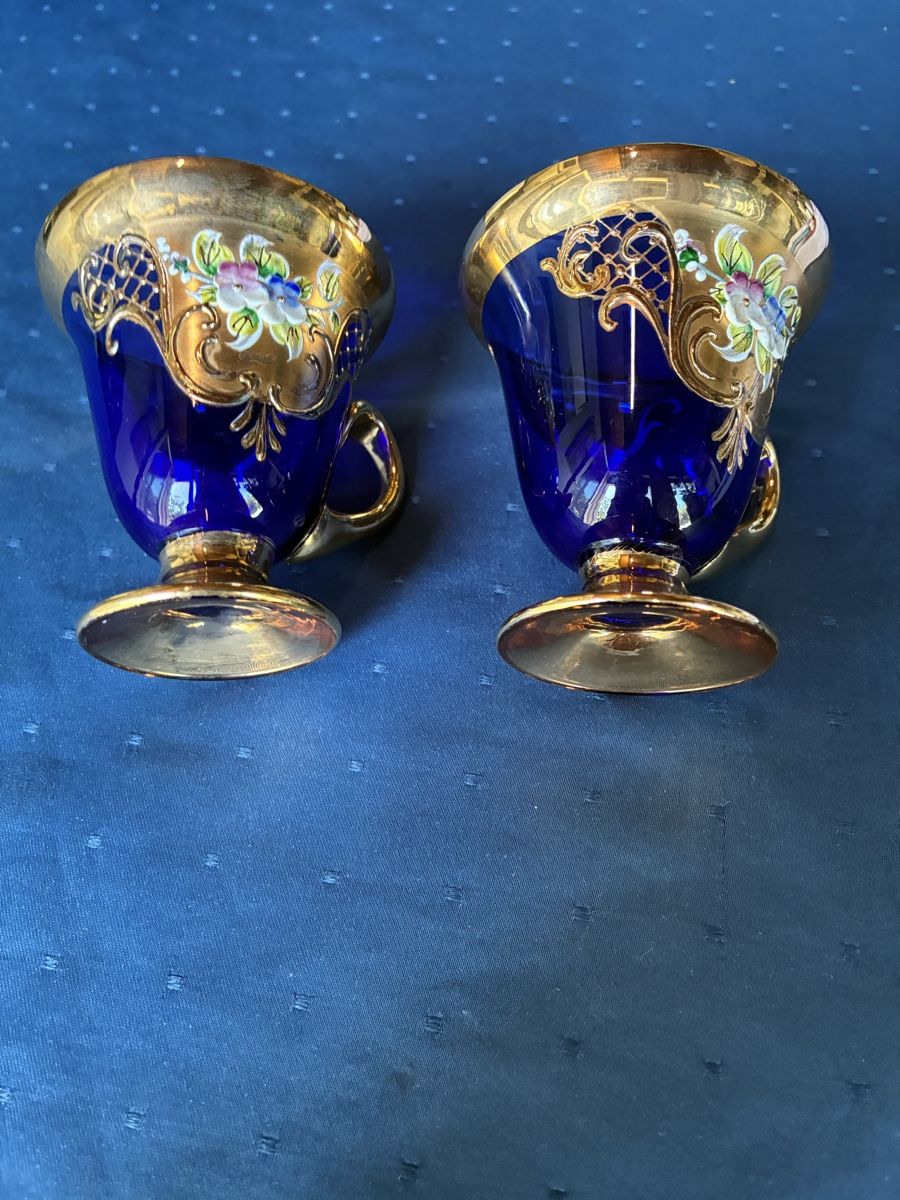 Tazze: Murano - 2 Glastassen mit Untertassen blau – Usato da Dornach venduto da Rosengarten 5