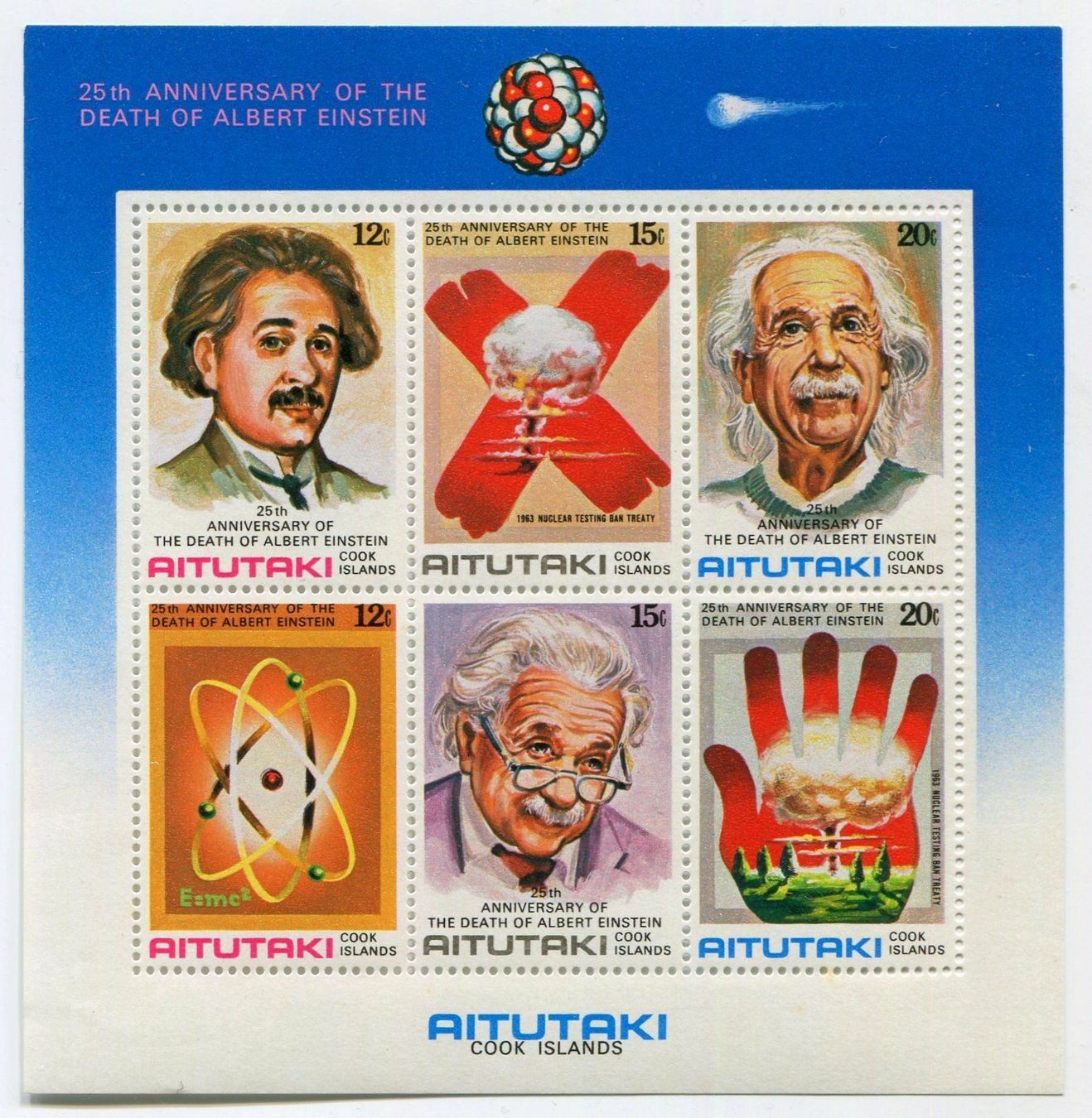 Alle Briefmarken: Block "Albert Einstein". Aitutaki. – Neu und originalverpackt aus Basel von Butsch5