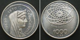 ITALIEN 1000 Lire 1970 100 J. ROM ALS HAUPTSTADT Silber PP