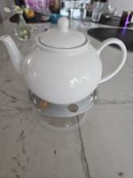Teekanne weiss mit Stövchen aus Glas guter Zustand