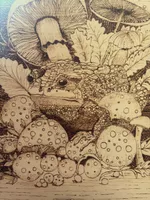 Magical Frog – Original Pyrographie auf Holz 30 × 30 cm – Un