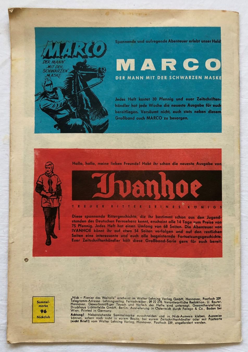 Fumetti: NICK/BLITZ - Band 96 - Lehning Verlag – Usato da Schaffhausen venduto da durruti 3