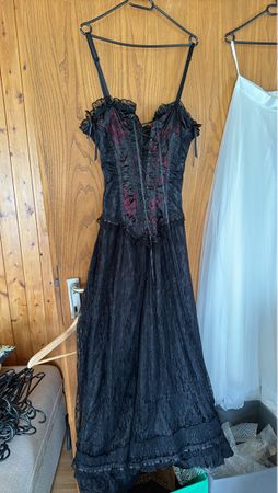 Kleid Korsett-Stil Schwarz Spitze Rot Grösse L