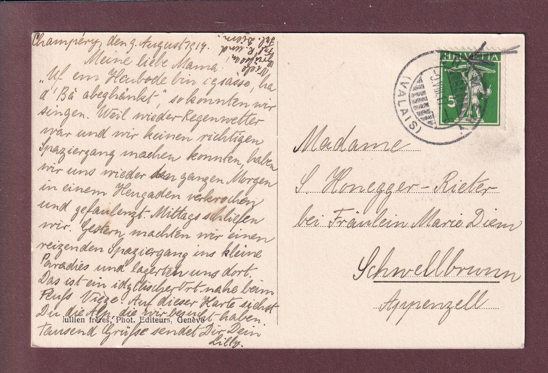 Ansichtskarten: Champ de BARMAZ - Dents Blanches - 1917 – Gebraucht aus Pully von nicecards 1