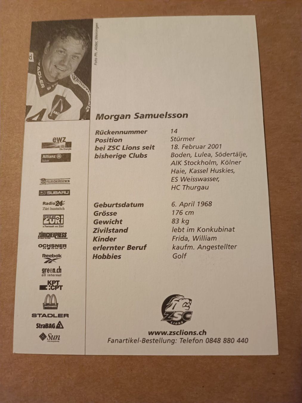 Autographes: Margan Samuelsson - ZSC - handsigniert – D'occasion à Menziken par Artographs 1
