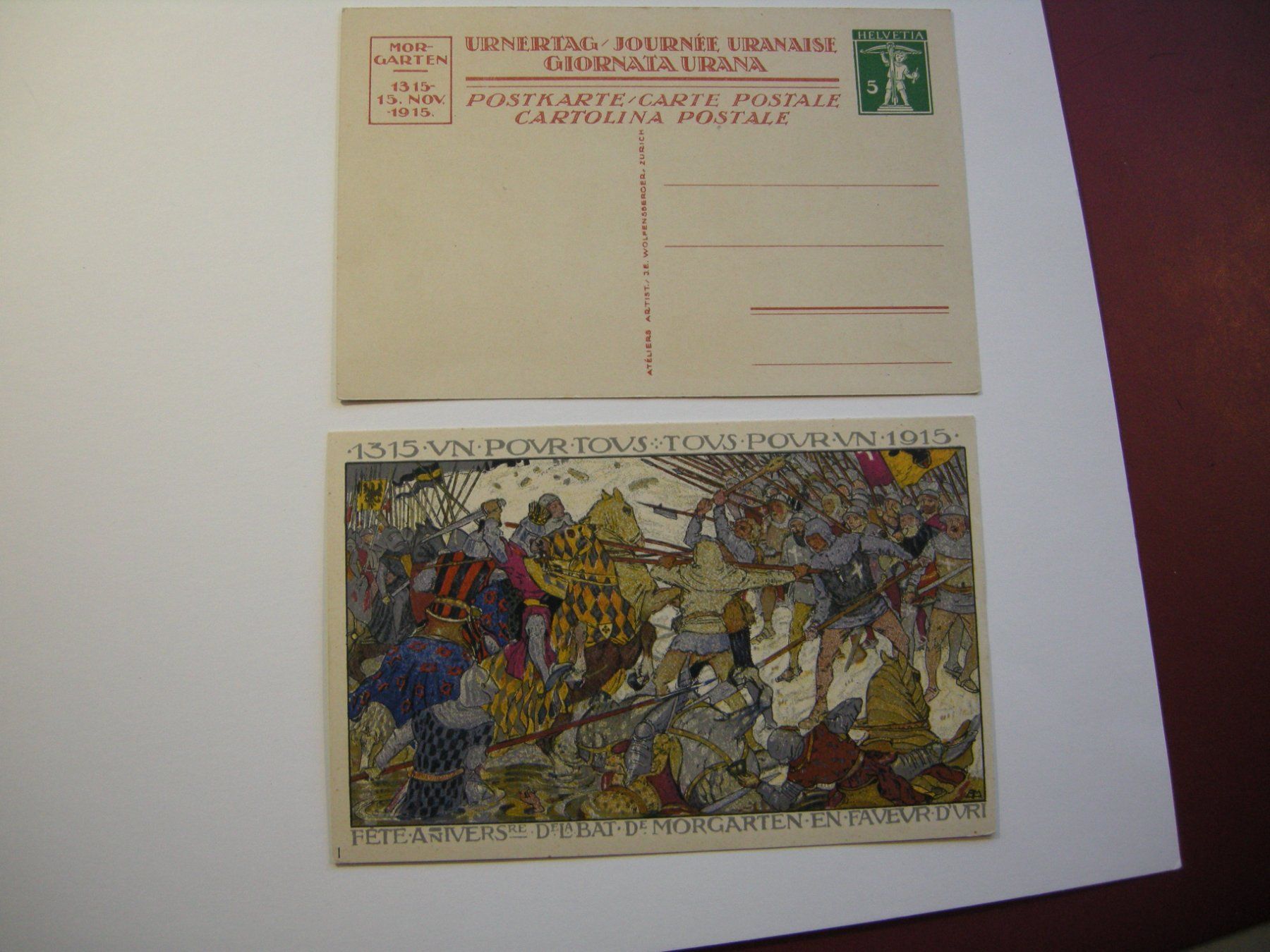 Ansichtskarten: 5 POSTKARTEN, BUNDESFEIER 1915, URNERTAG, MORGARTEN, ect. – Gebraucht aus Eschenbach SG von eDaisy 2
