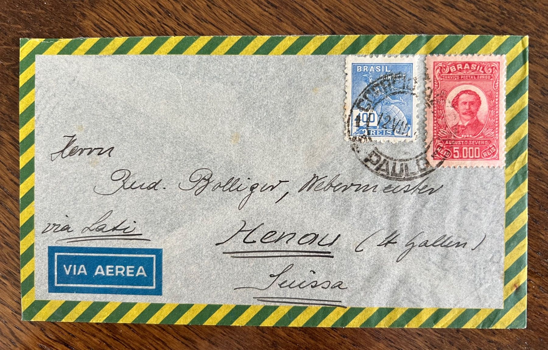Tutti i francobolli: Luftpost Brief aus Brasilien – Usato da Grueningen venduto da ant_qb8l