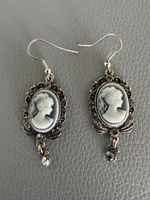 Vintage Ohrhänger Cameo oval silberfarben