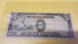 Alte Philippinen 5 Pesos Banknote Jahrgang 1942