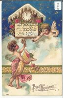 Prosit Neujahr - Bonne Annee - 2 Engel - Präge-Litho