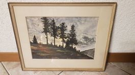 Cadre vintage + aquarelle ? 1958 signée ME (M. Elgenberger)