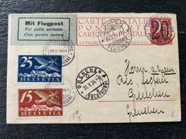 1924 Premier vol Zürich-Grenchen Entier 20Ct + 25Ct +15Ct