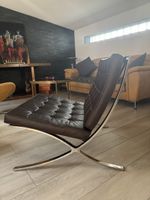 Hochwertige Barcelona-Chair-Replika – braunes Leder & Chrom