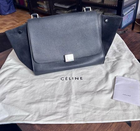 Sac Trapèze Céline authentique en cuir noir, parfait état!