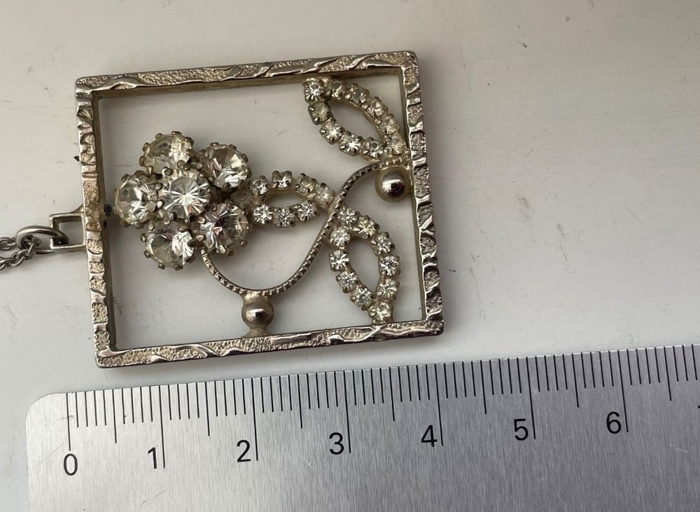 Collier Pendentif Art Déco En Argent 925 - Pendentif 24x34 Mm Avec Marcassites, Poinçon Sanglier, Occasion