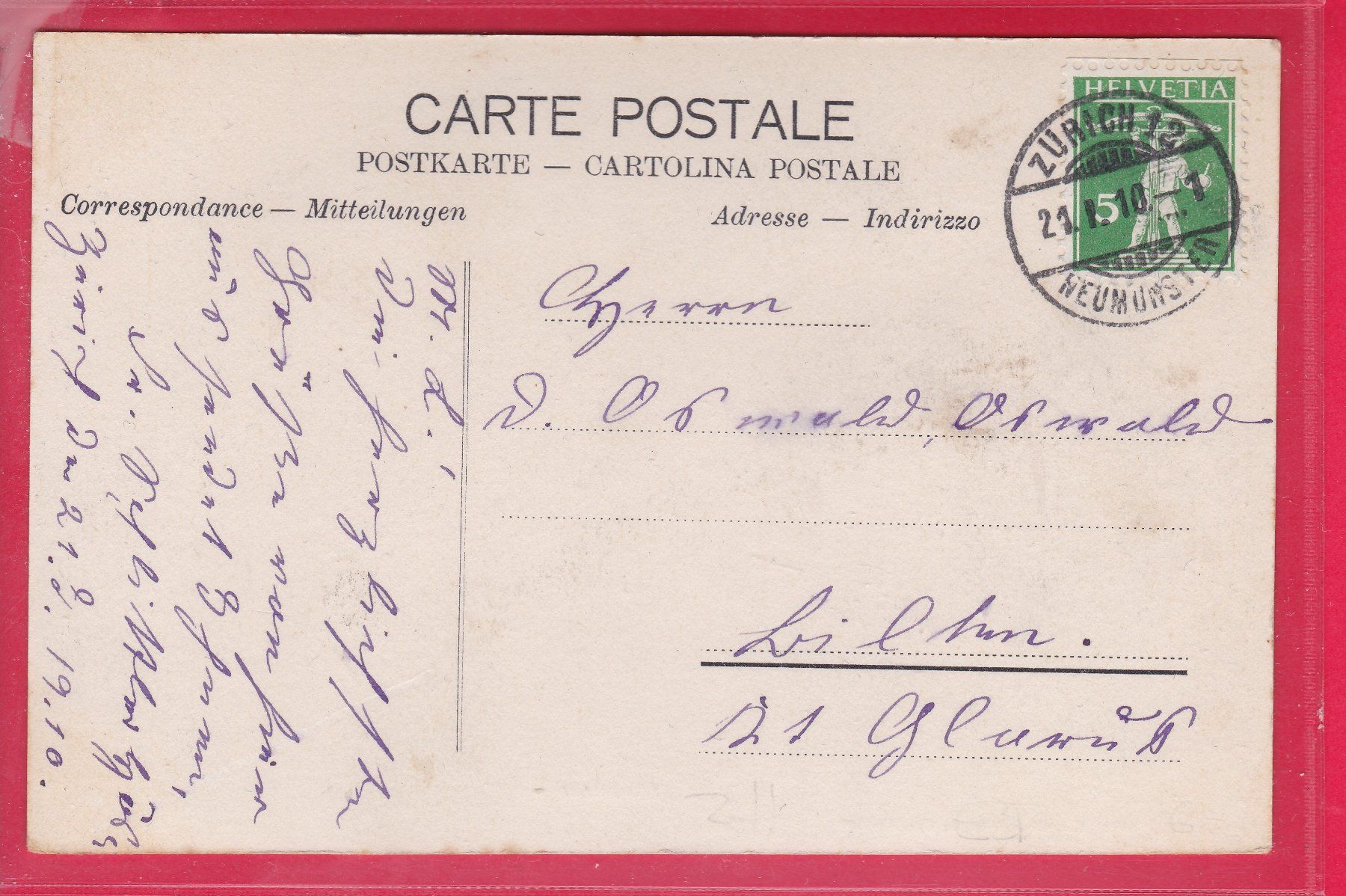 Ansichtskarten: RÜSCHLIKON, 21.1.1910 – Gebraucht aus Oberrieden von Gebirgsstelze 1