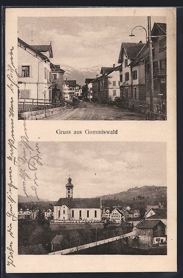 Cartoline postali: AK Gommiswald, Kirche, Strassenpartie – Usato da Berlin venduto da bartko-reher
