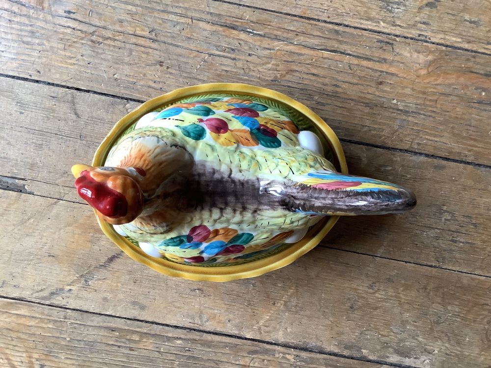 Panier à Œufs Fermier 2 Douzaines – Couvercle Céramique Poule & Panier Métal – Style Campagnard Décoratif