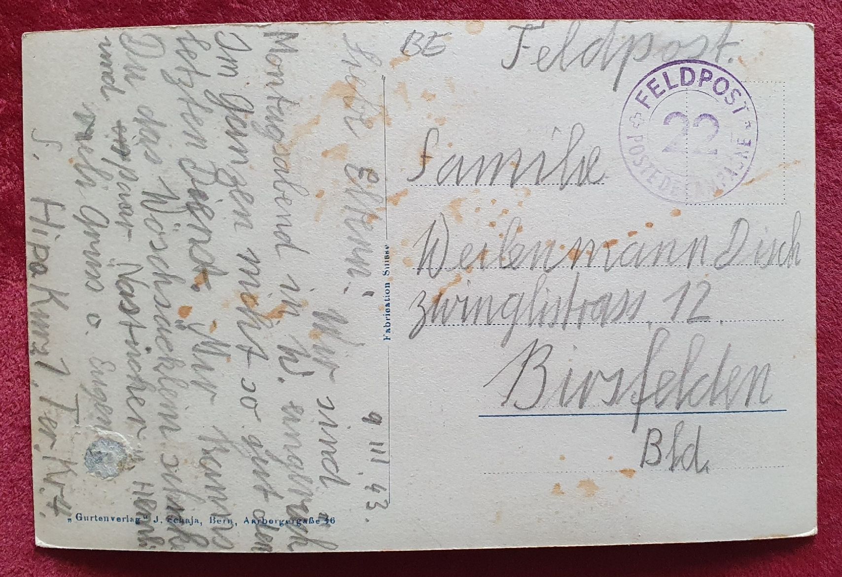 Cartoline postali: Wiedlisbach 1943 - Bahnhofstrasse – Usato da Kreuzlingen venduto da Rschweiz1 1