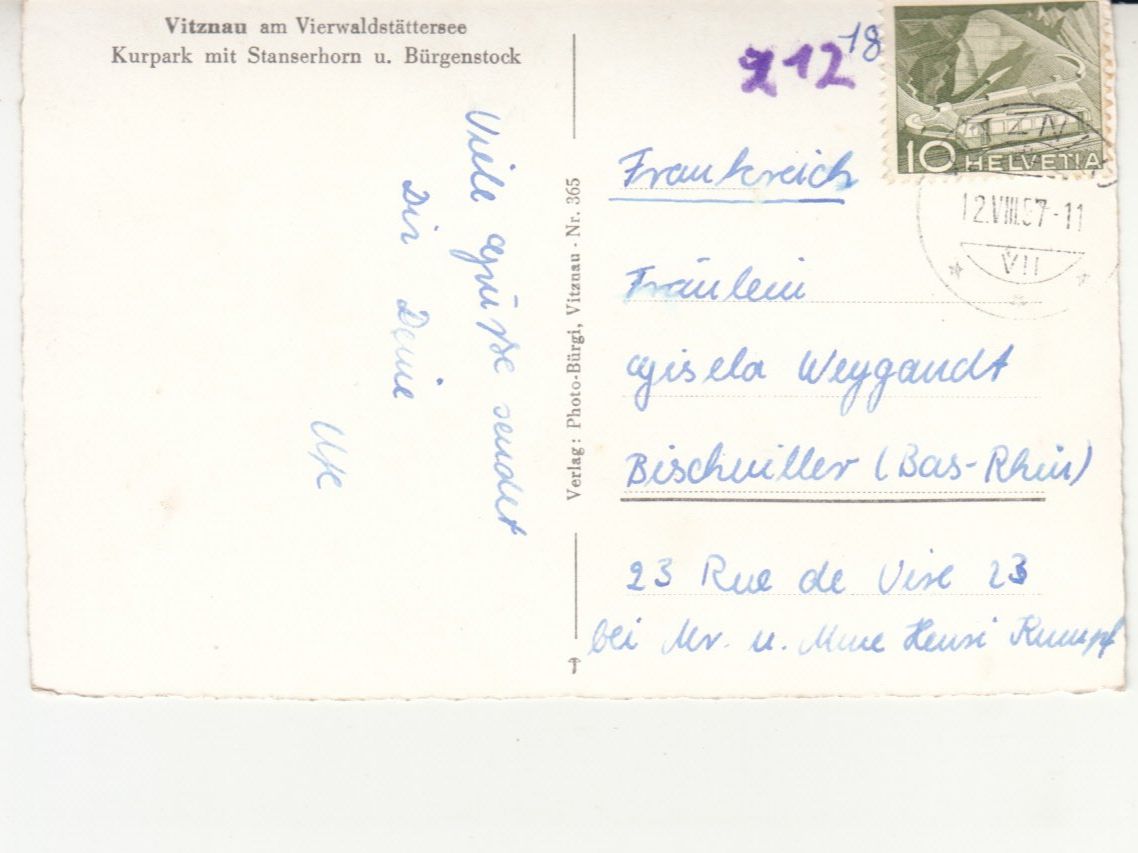 Ansichtskarten: Vitznau 1957 – Gebraucht aus Bürglen TG von StampGraf 1