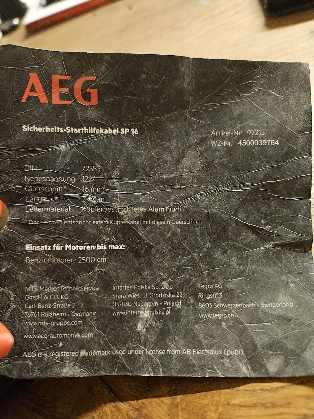 Cavi: AEG Starthilfekabel SP 16 (F2) – Usato da Rorschach venduto da TimelessTrading 1