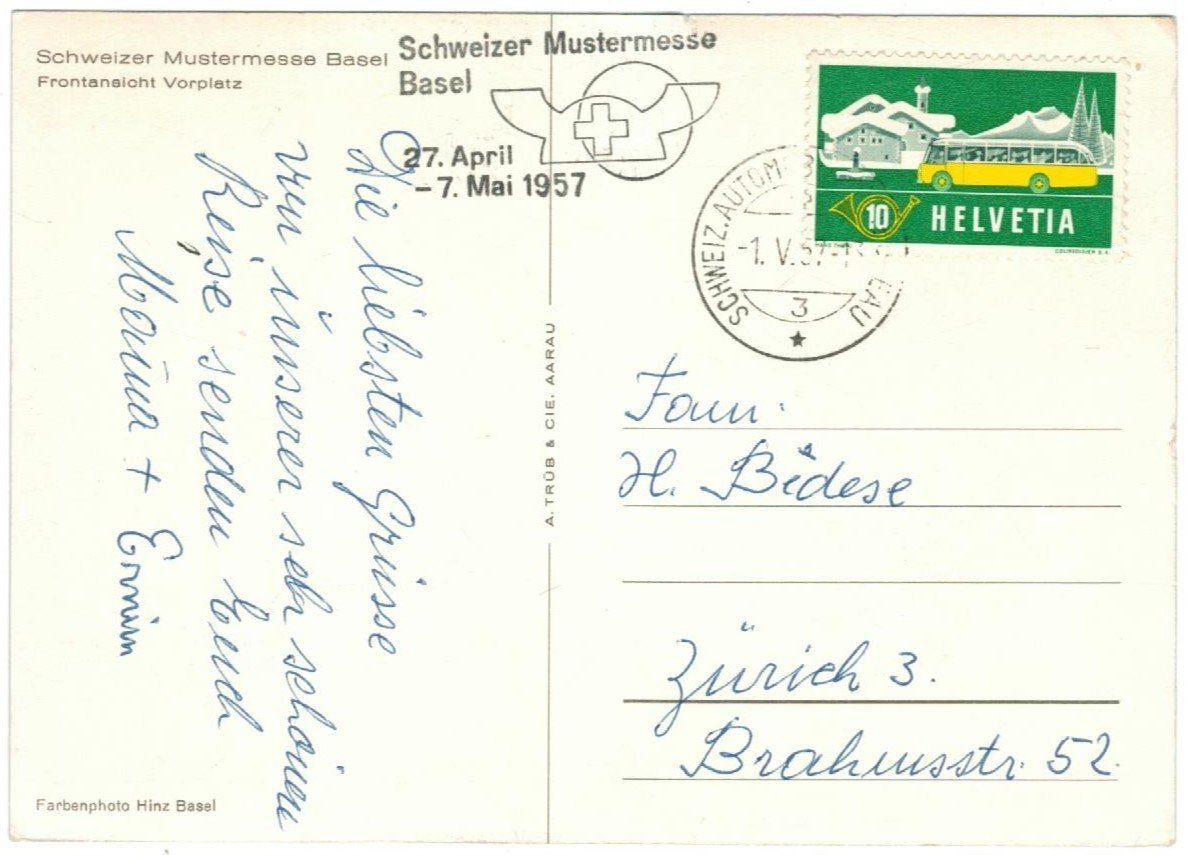 Cartoline postali: AK Basel Mustermesse 1957 – Usato da Zürich venduto da tol_b7c7 1