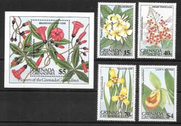 Grenada/Grenadines Serie 585-588 + Block Blumen ** 9.4.1988