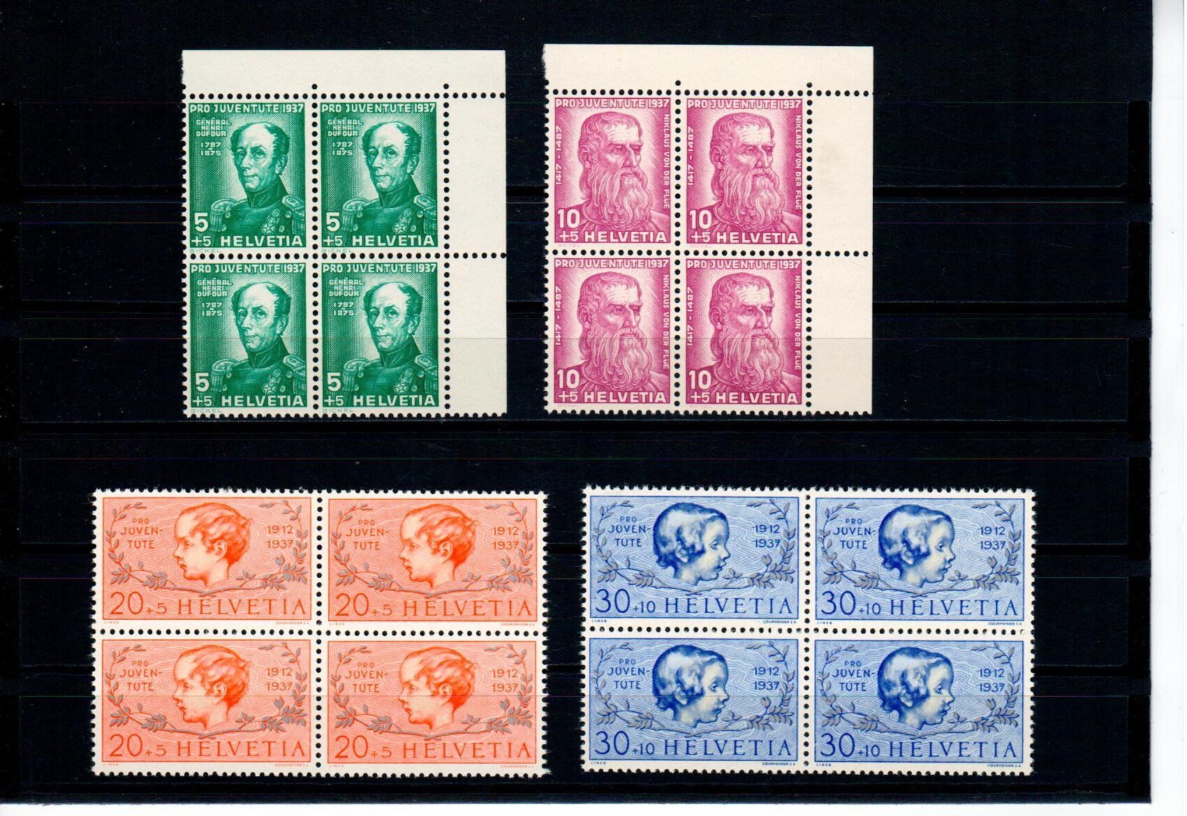 Tutti i francobolli: PJ 1937 4er Blöcke ** – Usato da Wolhusen venduto da Curver9