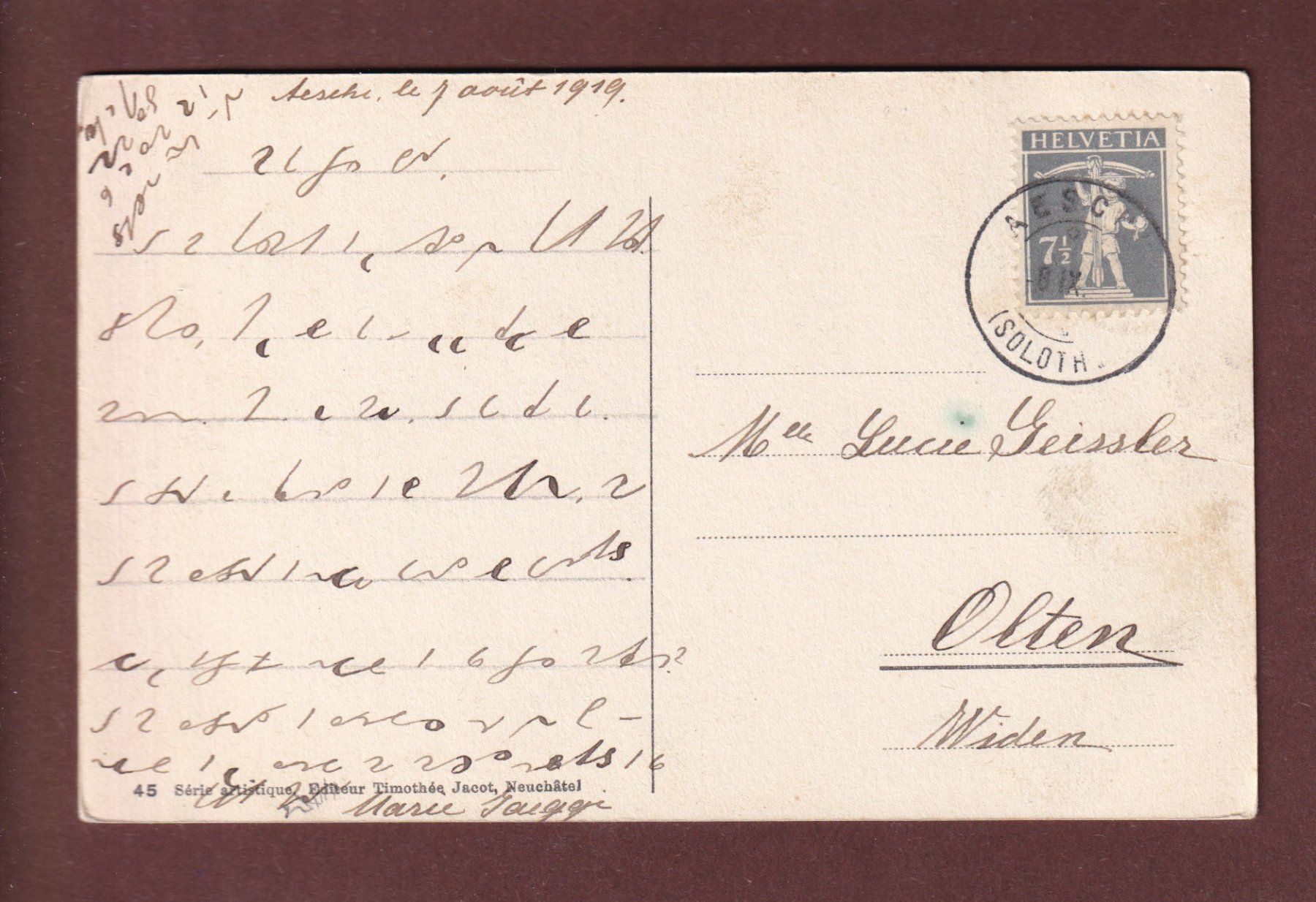 Ansichtskarten: SOLOTHURN - Baslertor und Kathedrale - 1919 – Gebraucht aus Pully von nicecards-shop 1