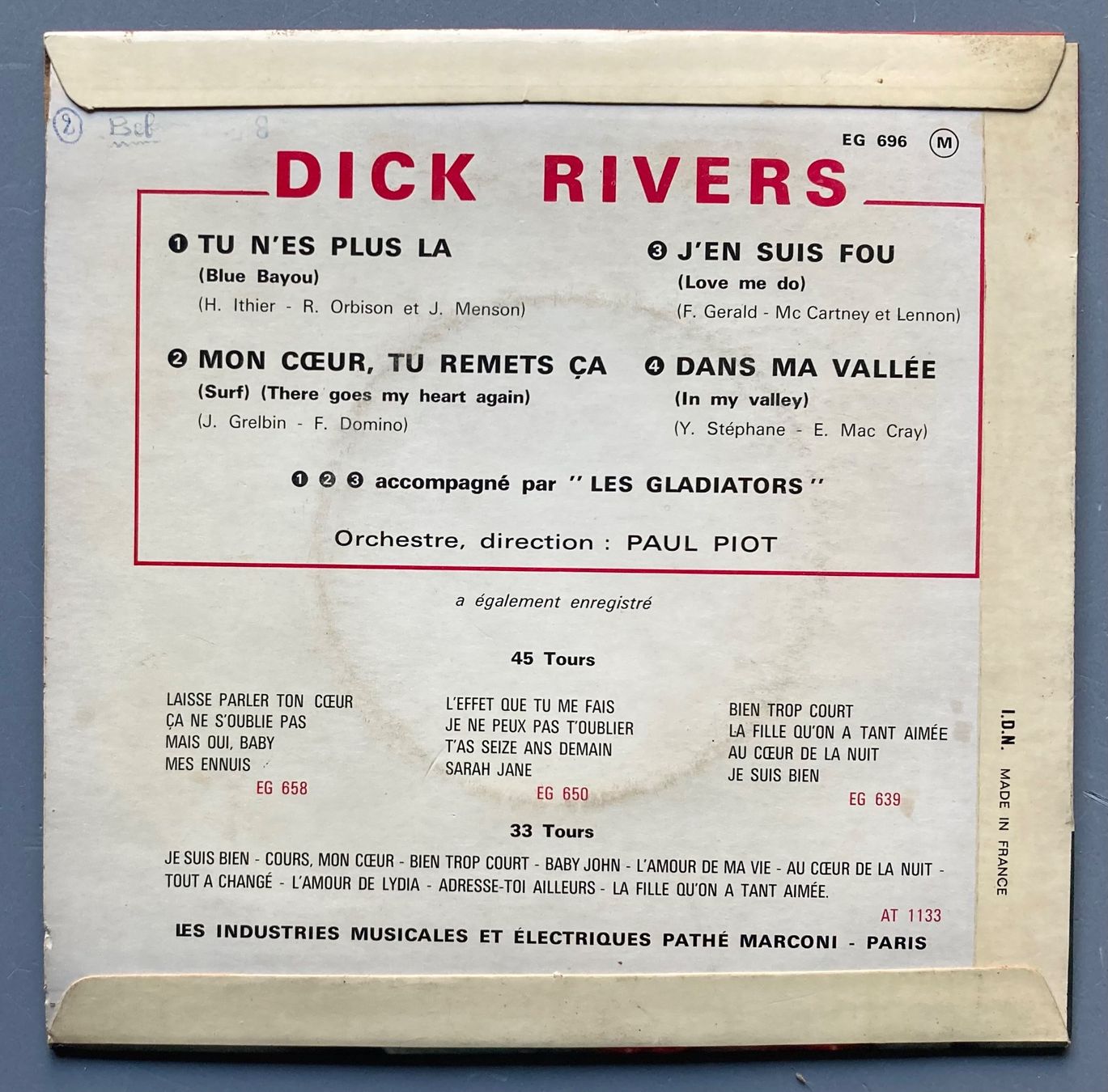 Schallplatten: DICK RIVERS - TU N'ES PLUS LA – Gebraucht aus Poliez-Pittet von Newtown-Records 1