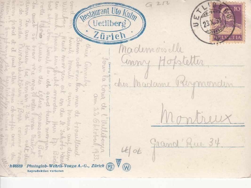 Cartes postales: Uetliberg Uto-Kulm 1933 – D'occasion à Bürglen TG par StampGraf 1