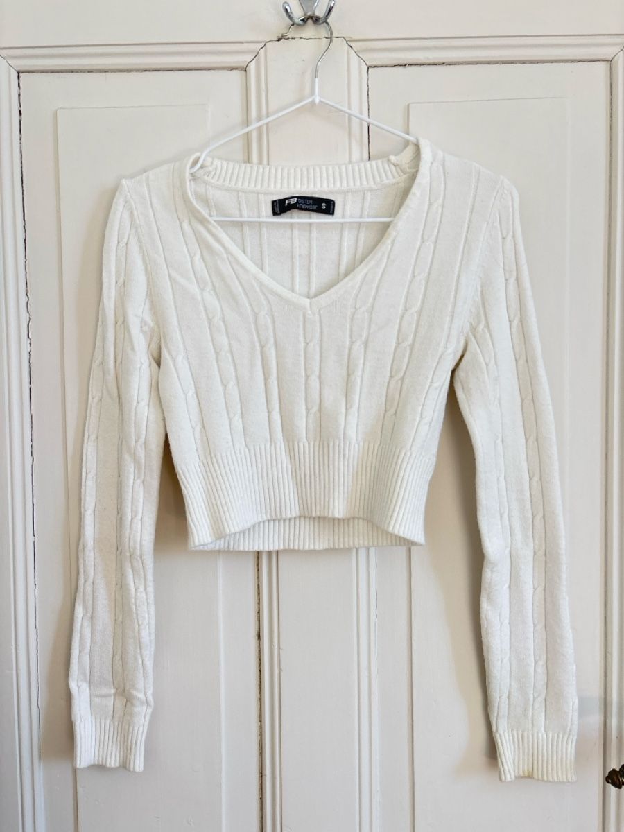 Maglioni & Felpe: FB Sisters White Cable Knit Cropped Sweater - Size S – Nuovo (secondo la descrizione) da Zollikon venduto da ely.p