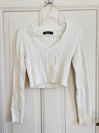 FB Sisters White Cable Knit Cropped Sweater - Size S