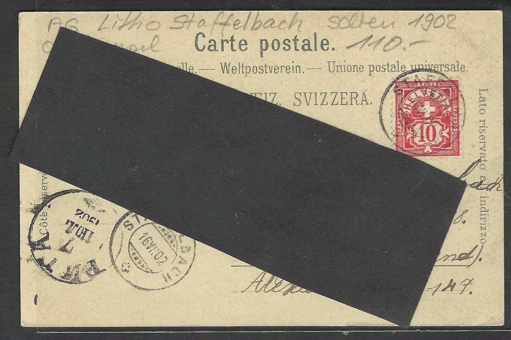 Cartoline postali: 16.7.1902 Litho/"Gruss aus Staffelbach" – Usato da Zürich venduto da Hagliweg 2
