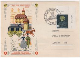 TdB Luzern 1947 - Karte mit 10  Rp. Pro Juventute Eckrand