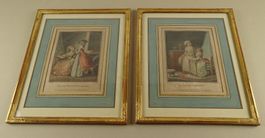 2 GALANTE SZENEN FARBKUPFERSTICHE VON JANINET ROKOKO UM 1780