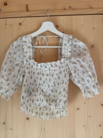 H&M Bluse weiss Grösse S Blumenmuster Puffärmel