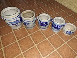 5 x Einmachtopf mit blauen Blumen