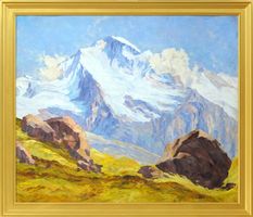 Ansicht Jungfrau, Berner Oberland, Öl auf Platte