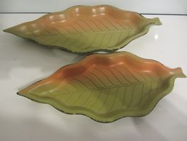 2 schöne Herbstblatt-Tabletts orange/grün, 31 und 38 cm