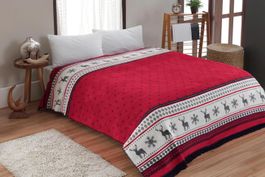Plaid “Motif Scandinave” 180×220 cm, réversible (rouge/bleu)