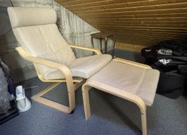 Sessel mit Fusshocker beige Holzgestell perfekter Zustand