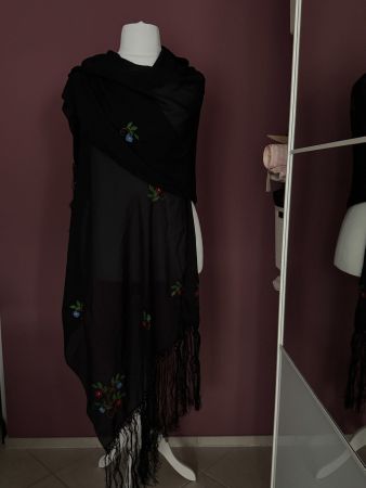 Handbestickte Stola aus schwarzem Polyester (durchsichtig)