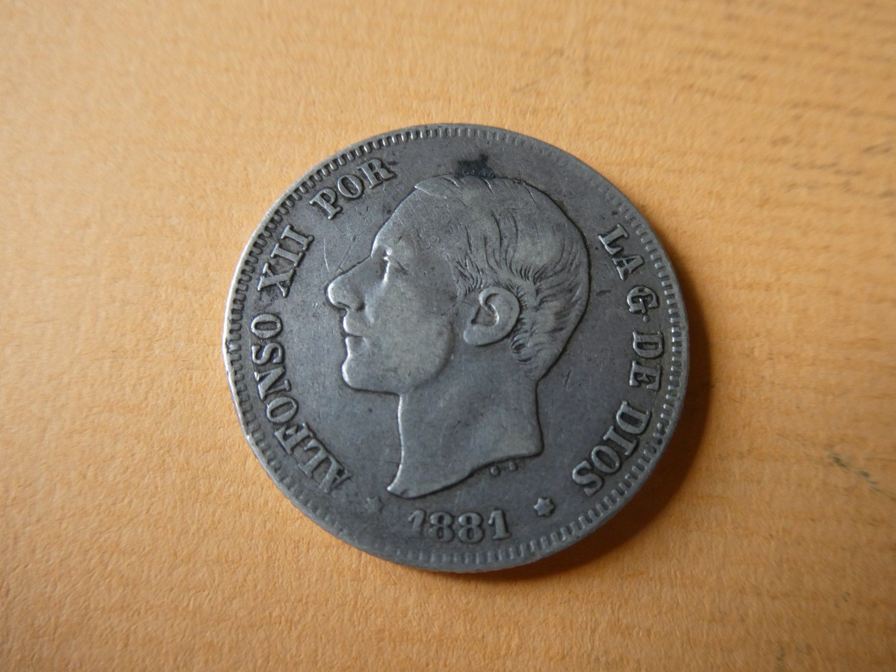 Alle Münzen: Spanien 1881, 2 Pesetas   Silber – Gebraucht aus Hinterforst von Rohusri 1