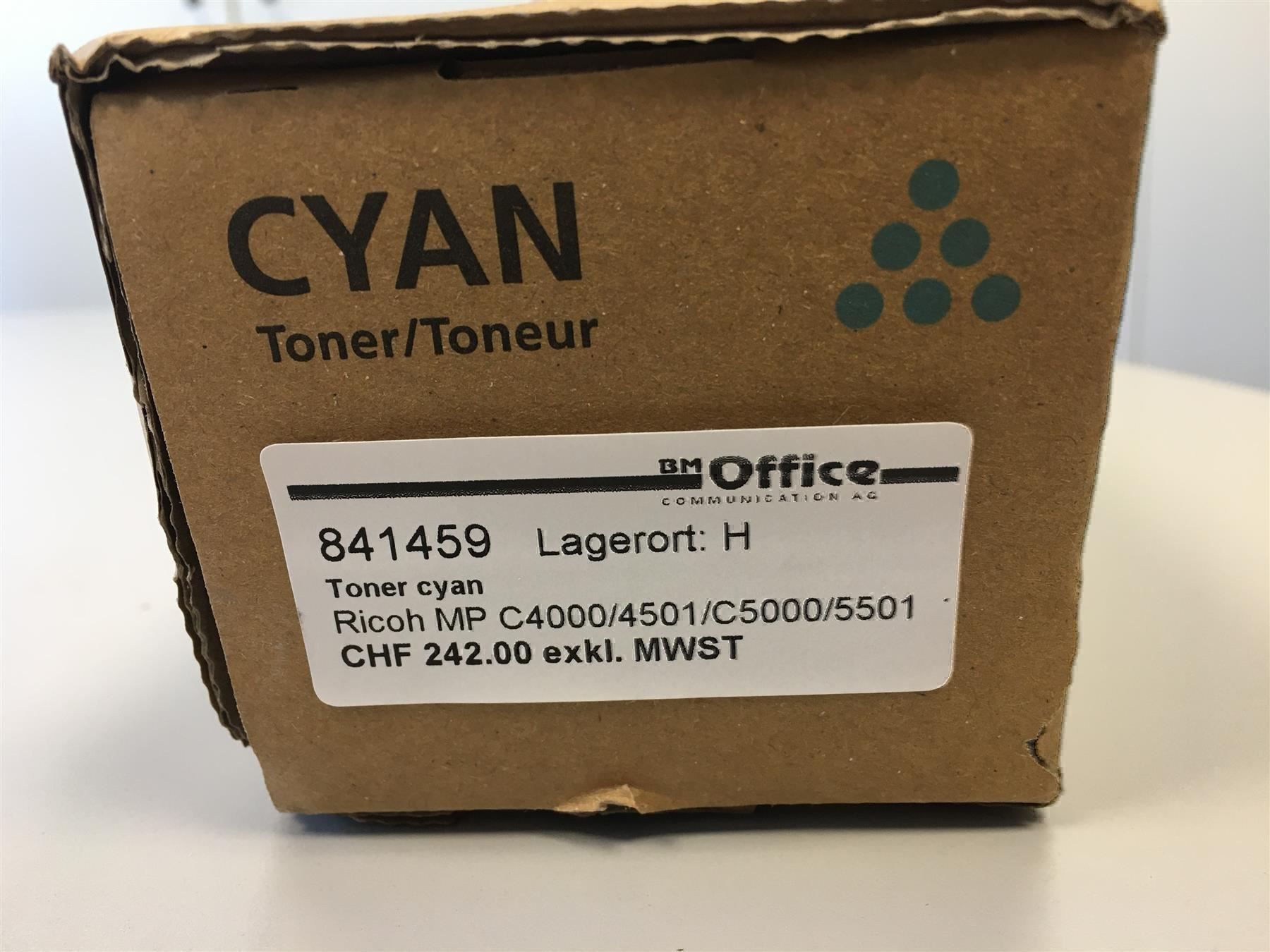 Ricoh Druckerpatronen & Toner: Toner Ricoh MP C5000 Cyan – Neu und originalverpackt aus Wängi von Bmo 2