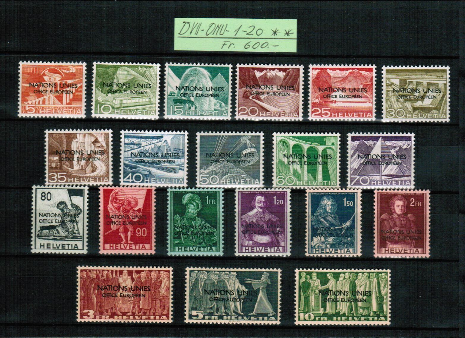 Alle Briefmarken: DVII - ONU - Satz 1-20 ** postfrisch – Neu (gemäss Beschreibung) aus Bern von peri02