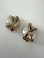 Vintage Clip-Ohrringe, Perlmutt + Gold, Design 80r