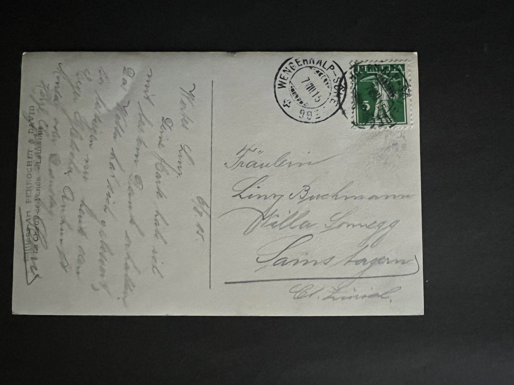 Cartoline postali: Ansichtskarte Jungfraubahn  1915   (V800) – Usato da Hinwil venduto da Sidi4 1