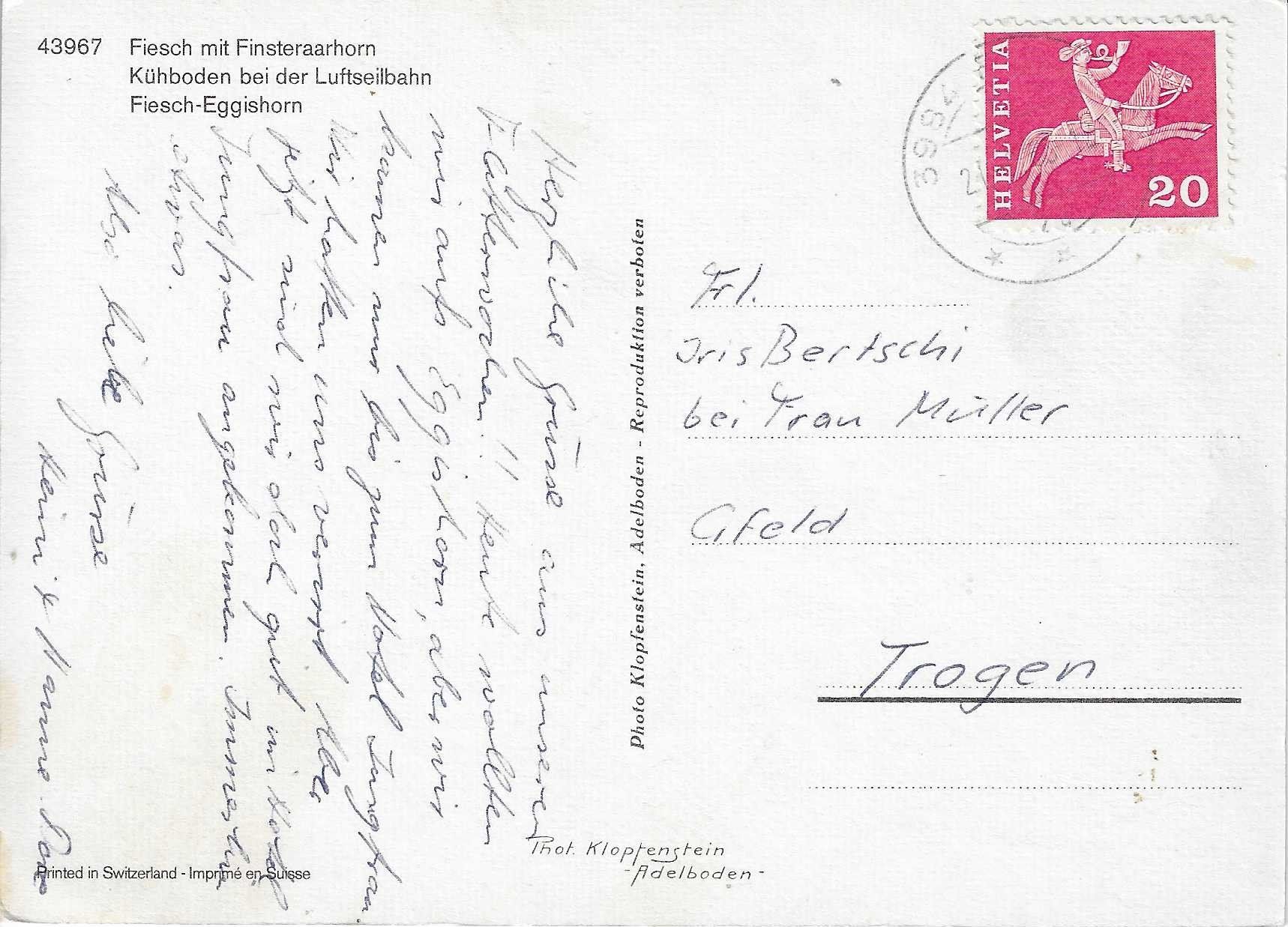 Cartoline postali: Fiesch mit Finsteraarhorn VS – Usato da Rothrist venduto da Stranglehold 1