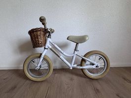 Creme Kinder-Laufrad mit Körbchen  Weiss/Beige